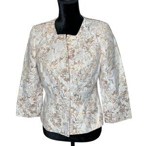 Vintage Isabel & Nina Floral Brocade Jacket Womens Size 4 Ivory Gold Long Sleeve